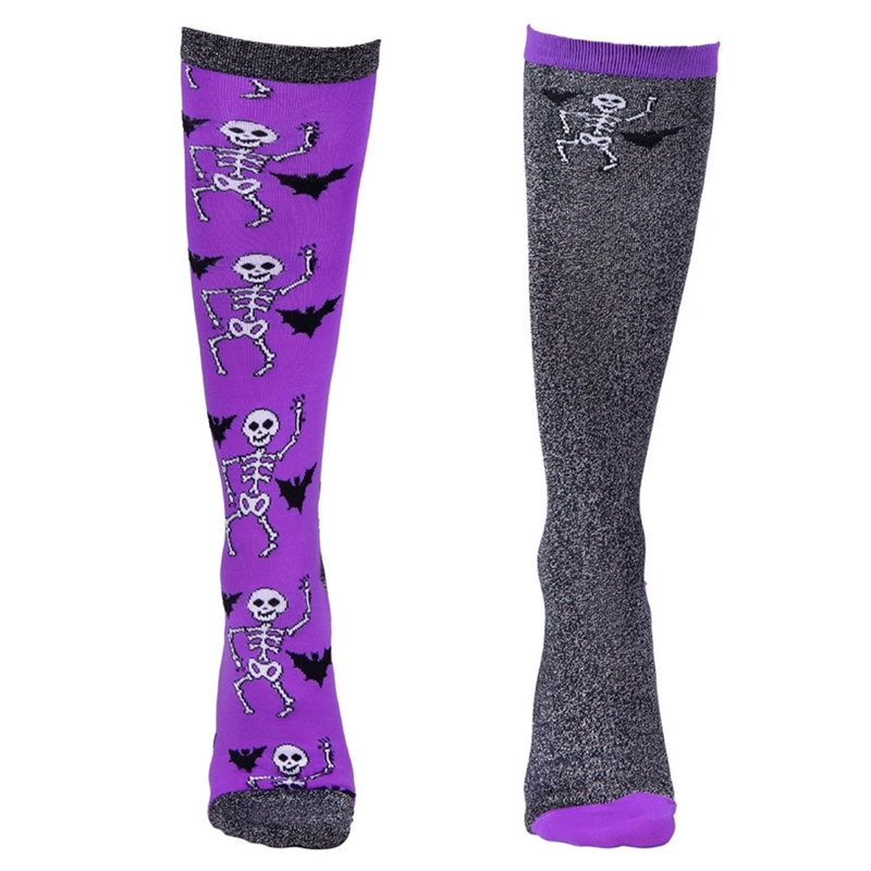 QHP Halloween Knee Socks 2 Pack - Skeleton-1